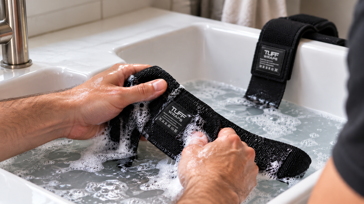 How to wash wrist wraps by hand with light detergent before air drying