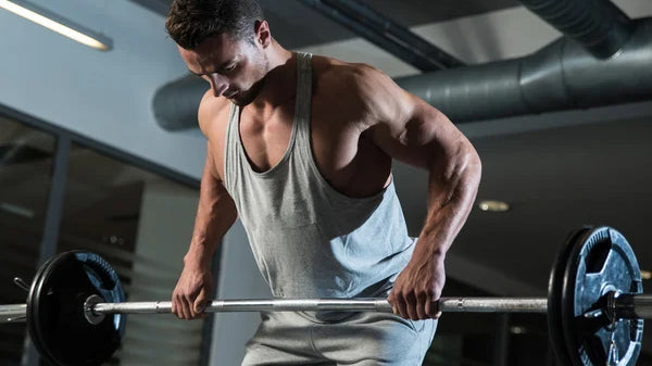 man doing barbell back exercises