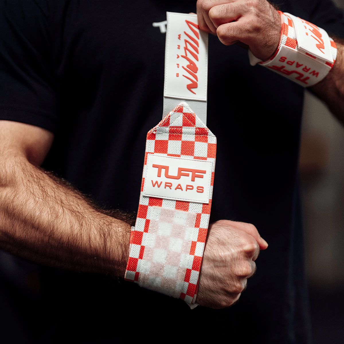16" Villain Wrist Wraps - Checkerboard (Pink/White) TuffWraps.com
