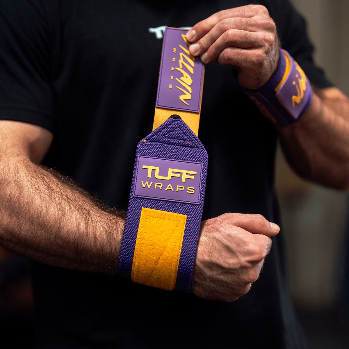 16" Villain Wrist Wraps - Purple & Yellow TuffWraps.com