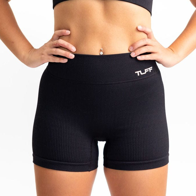 Classic Ribbed Biker Shorts - Black S TuffWraps.com