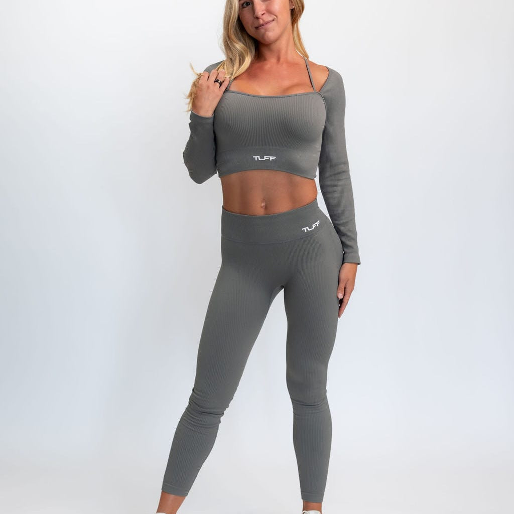 Classic Ribbed Long Sleeve Crop Top - Gray TuffWraps.com