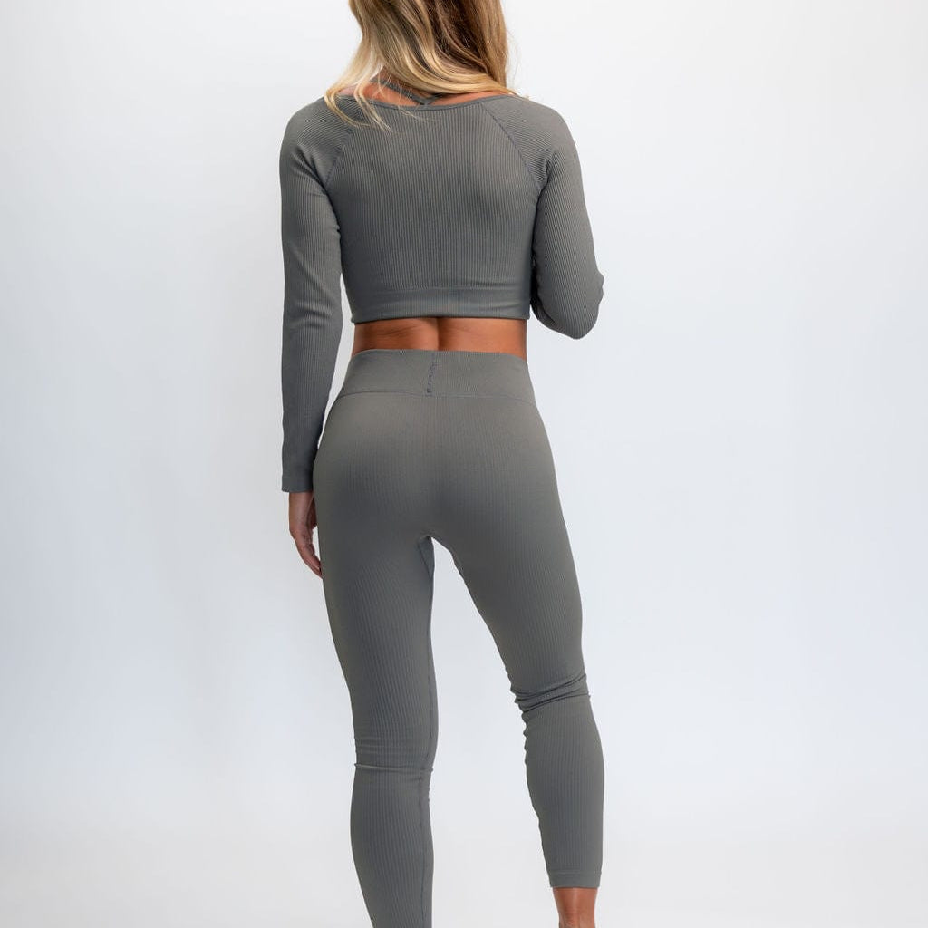 Classic Ribbed Long Sleeve Crop Top - Gray TuffWraps.com