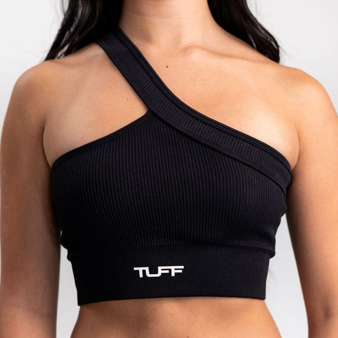Classic Ribbed One Shoulder Sports Bra - Black TuffWraps.com