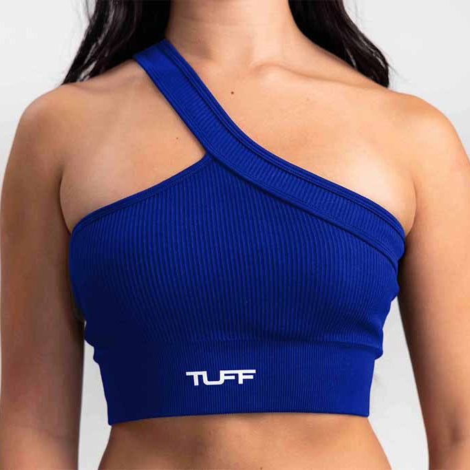 Classic Ribbed One Shoulder Sports Bra - Blue S TuffWraps.com