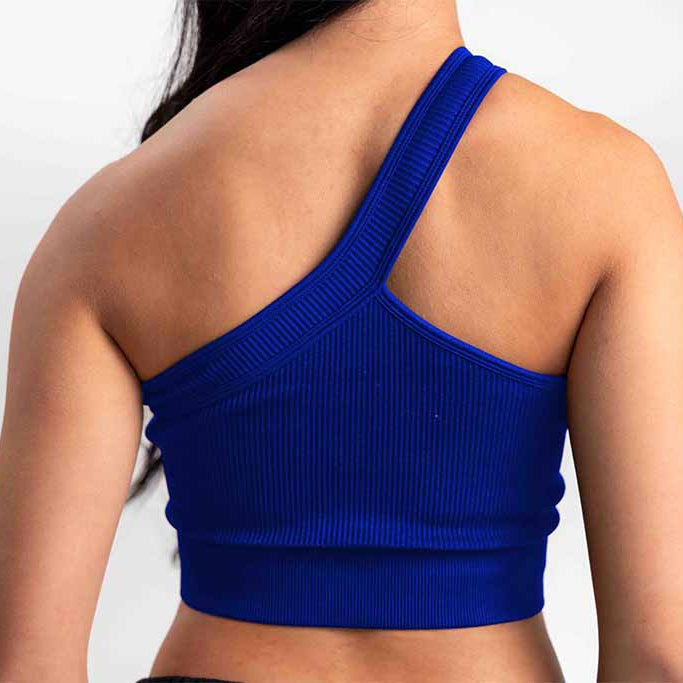 Classic Ribbed One Shoulder Sports Bra - Blue TuffWraps.com