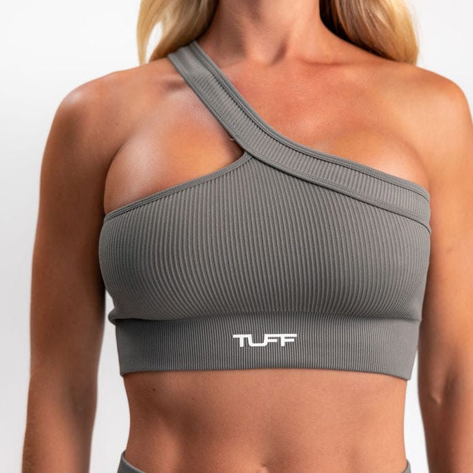 Classic Ribbed One Shoulder Sports Bra - Gray TuffWraps.com