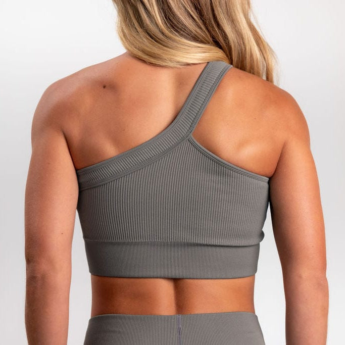 Classic Ribbed One Shoulder Sports Bra - Gray TuffWraps.com
