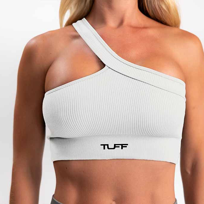 Classic Ribbed One Shoulder Sports Bra - White S TuffWraps.com