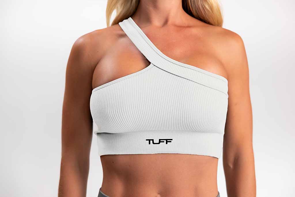 Classic Ribbed One Shoulder Sports Bra - White S TuffWraps.com