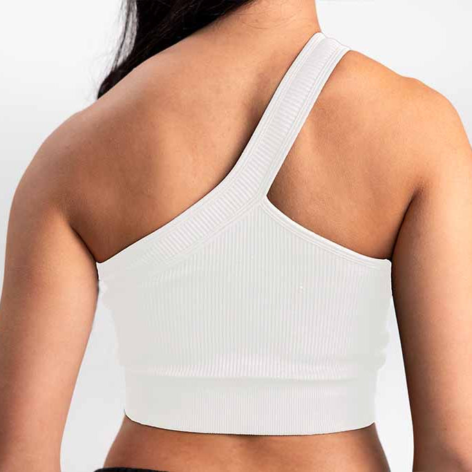 Classic Ribbed One Shoulder Sports Bra - White TuffWraps.com