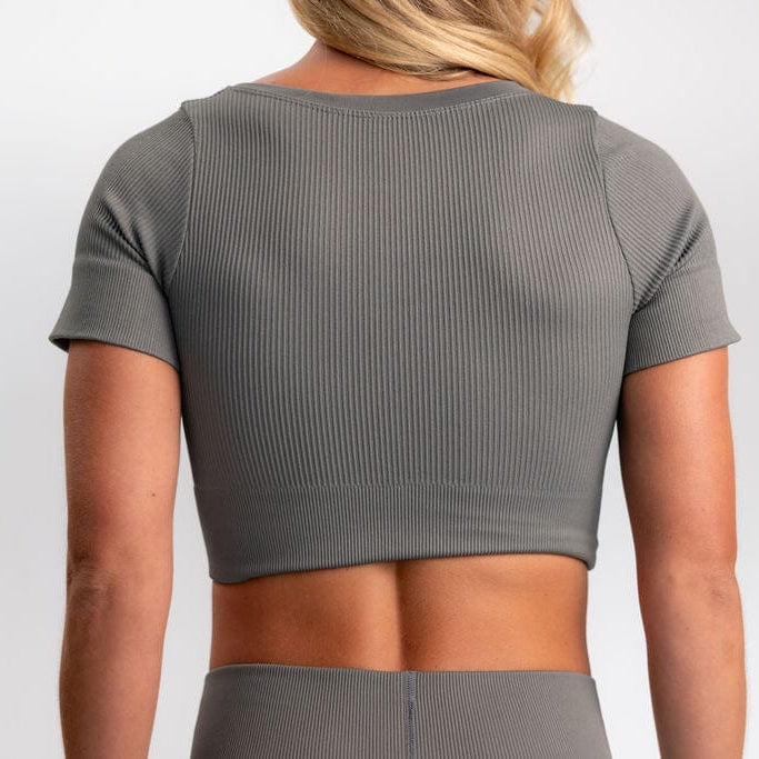 Classic Ribbed Short Sleeve Crop Top - Gray TuffWraps.com