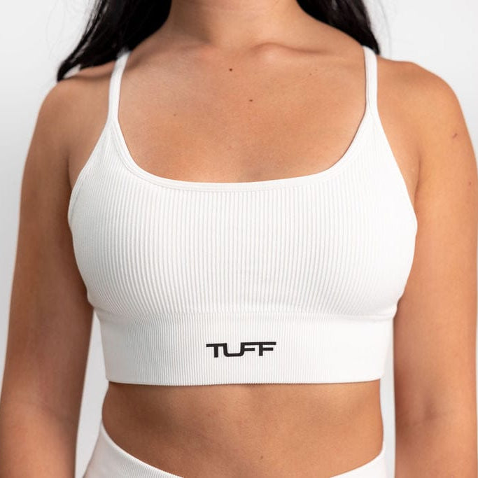 Classic Ribbed Sports Bra - White S TuffWraps.com