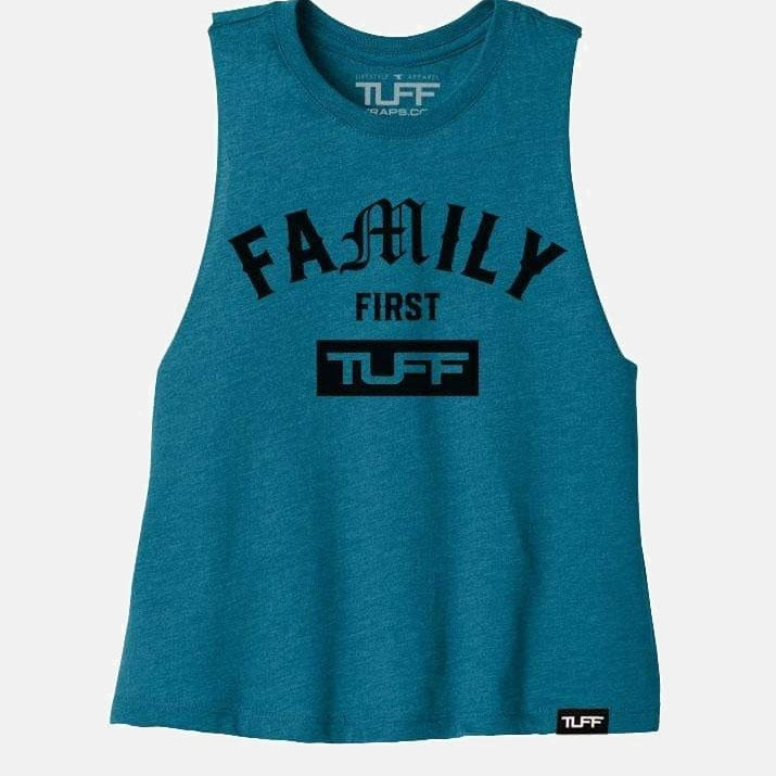 Family First Racerback Crop Top Blue / S TuffWraps.com