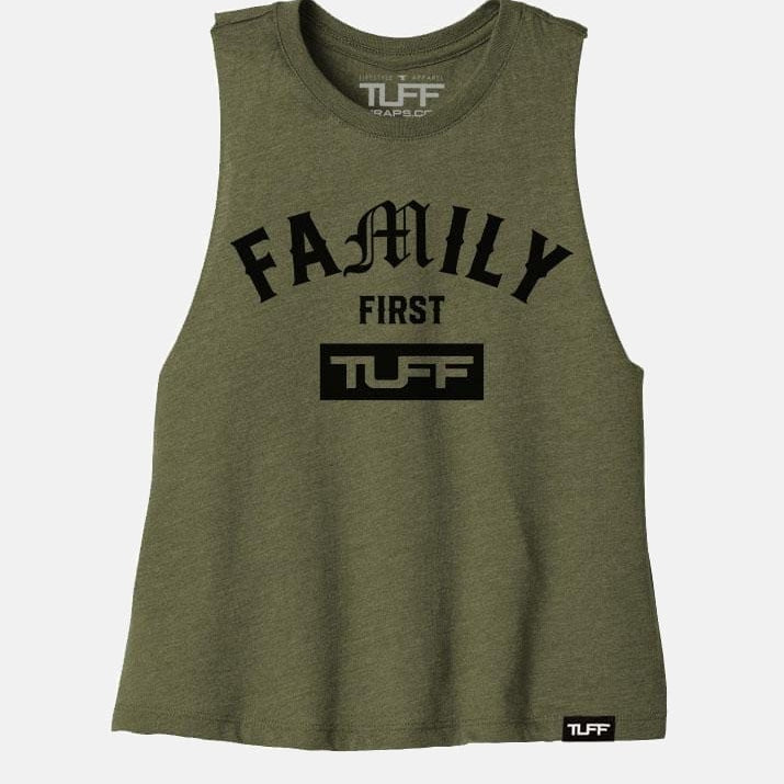Family First Racerback Crop Top Military Green / S TuffWraps.com