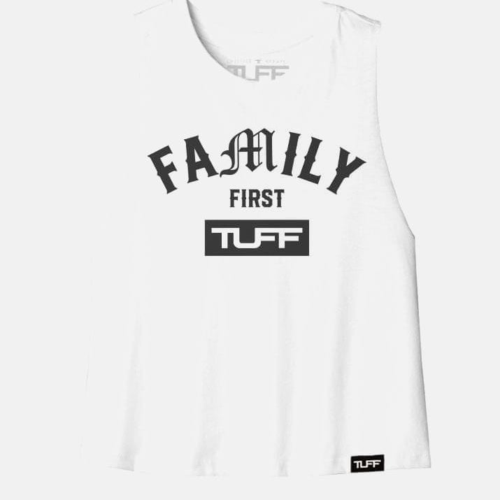 Family First Racerback Crop Top White / S TuffWraps.com