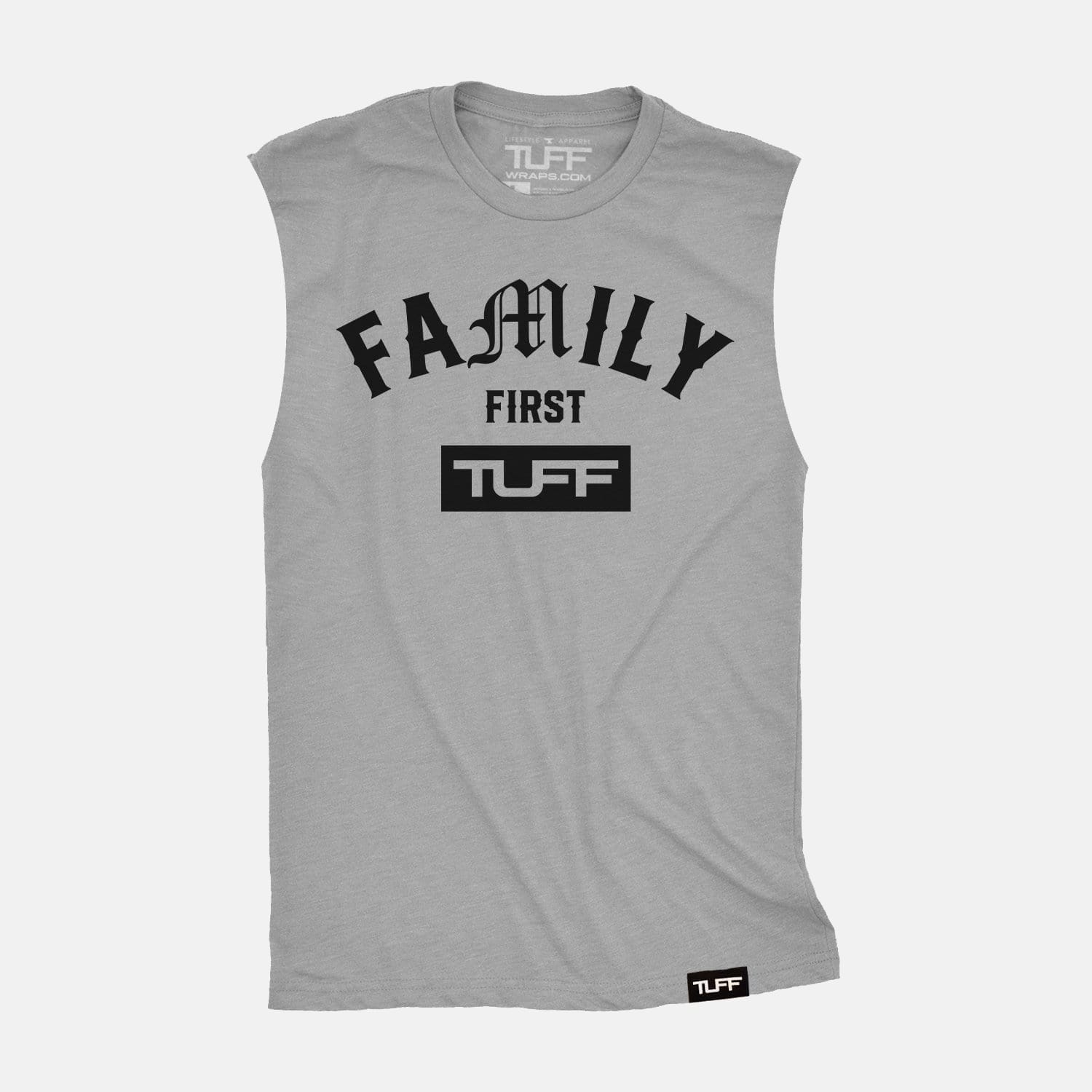 Family First Raw Edge Muscle Tank Heather Gray / S TuffWraps.com