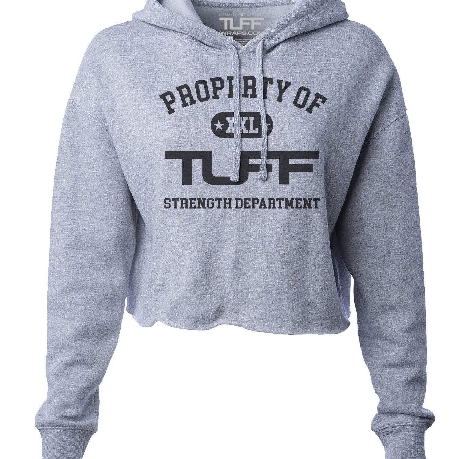 Property of TUFF Hooded Cropped Fleece XS / Heather Gray TuffWraps.com