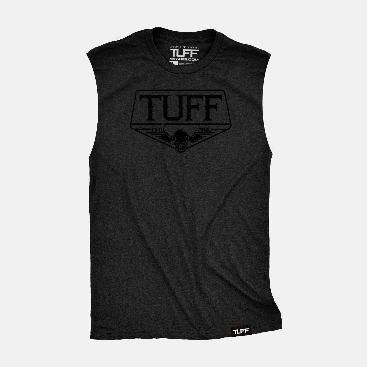 TUFF Blackout Skull Wings Raw Edge Muscle Tank S TuffWraps.com
