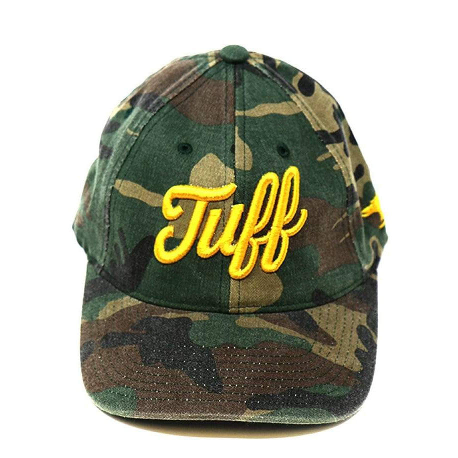 TUFF Gold Script Camo Flexfit Hat TuffWraps.com