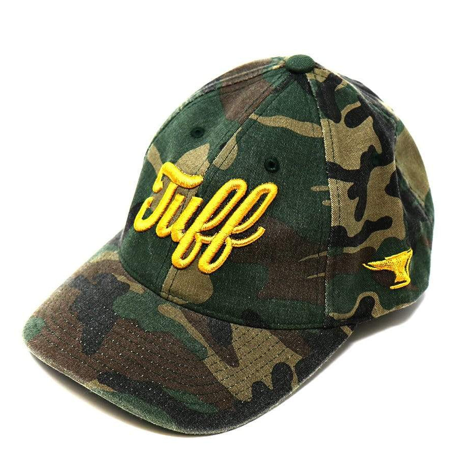 TUFF Gold Script Camo Flexfit Hat TuffWraps.com