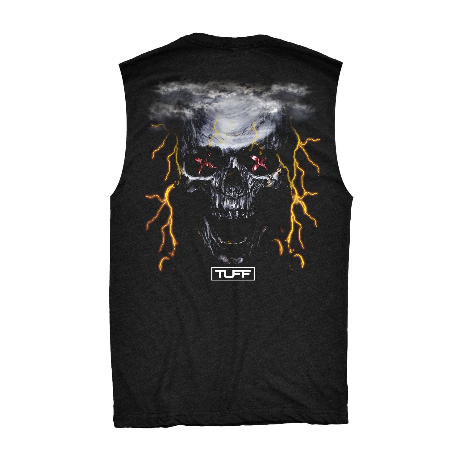 TUFF Lightning Skull Raw Edge Muscle Tank S / Black TuffWraps.com
