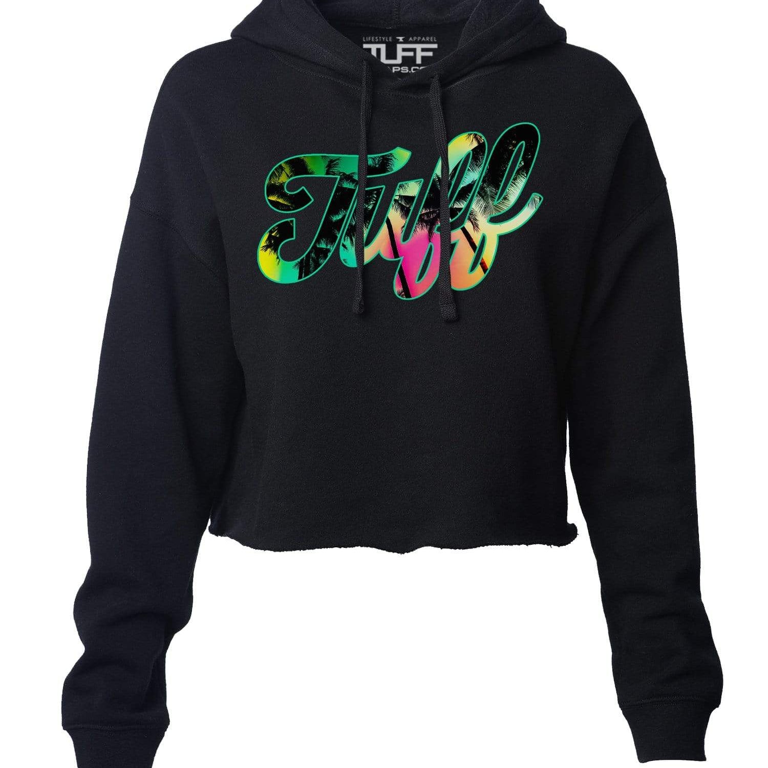 TUFF Palm Script Hooded Cropped Fleece XS / Black TuffWraps.com