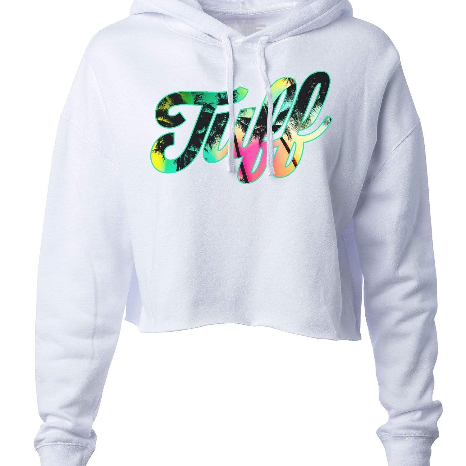 TUFF Palm Script Hooded Cropped Fleece XS / White TuffWraps.com