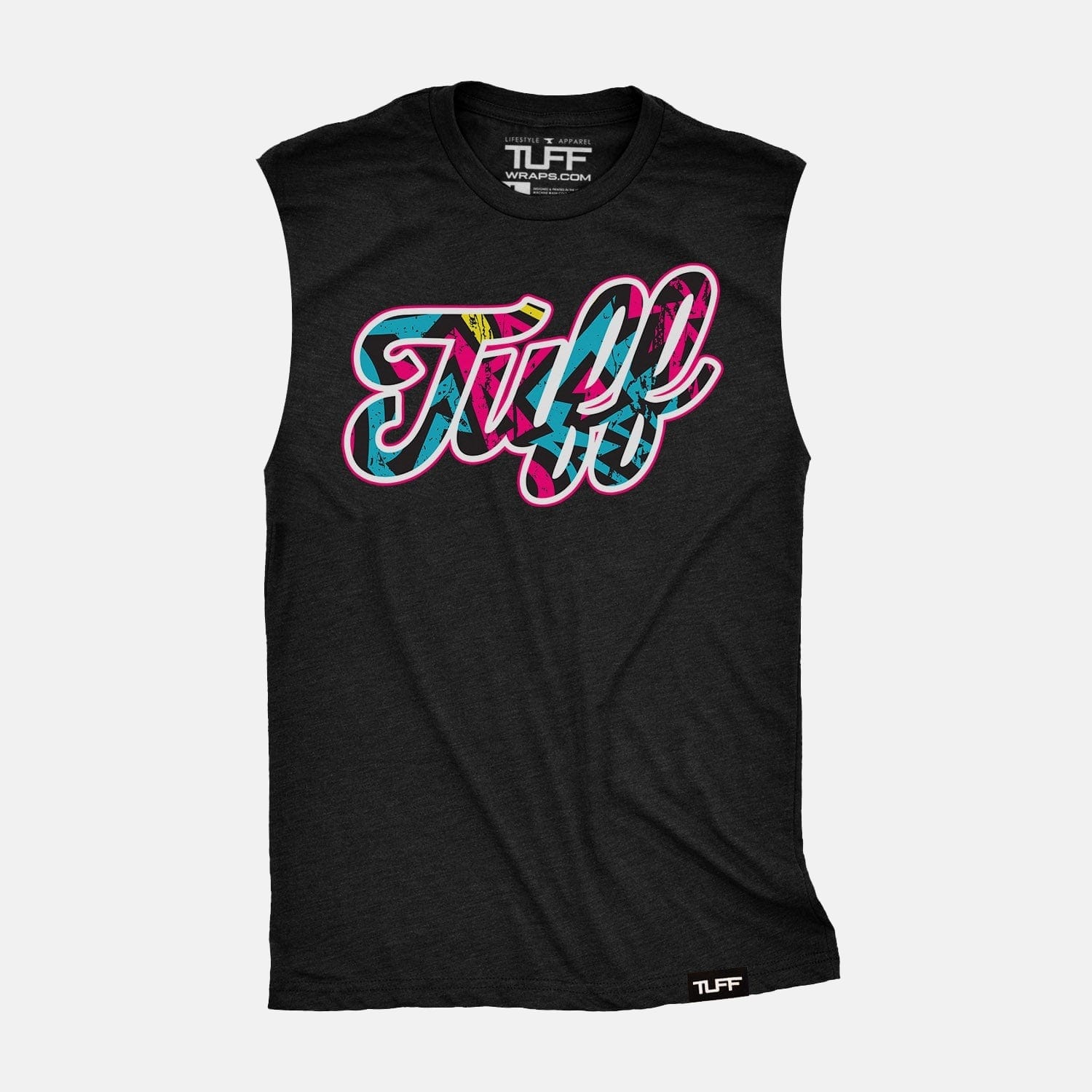 TUFF Script Graffiti Raw Edge Muscle Tank Black / S TuffWraps.com