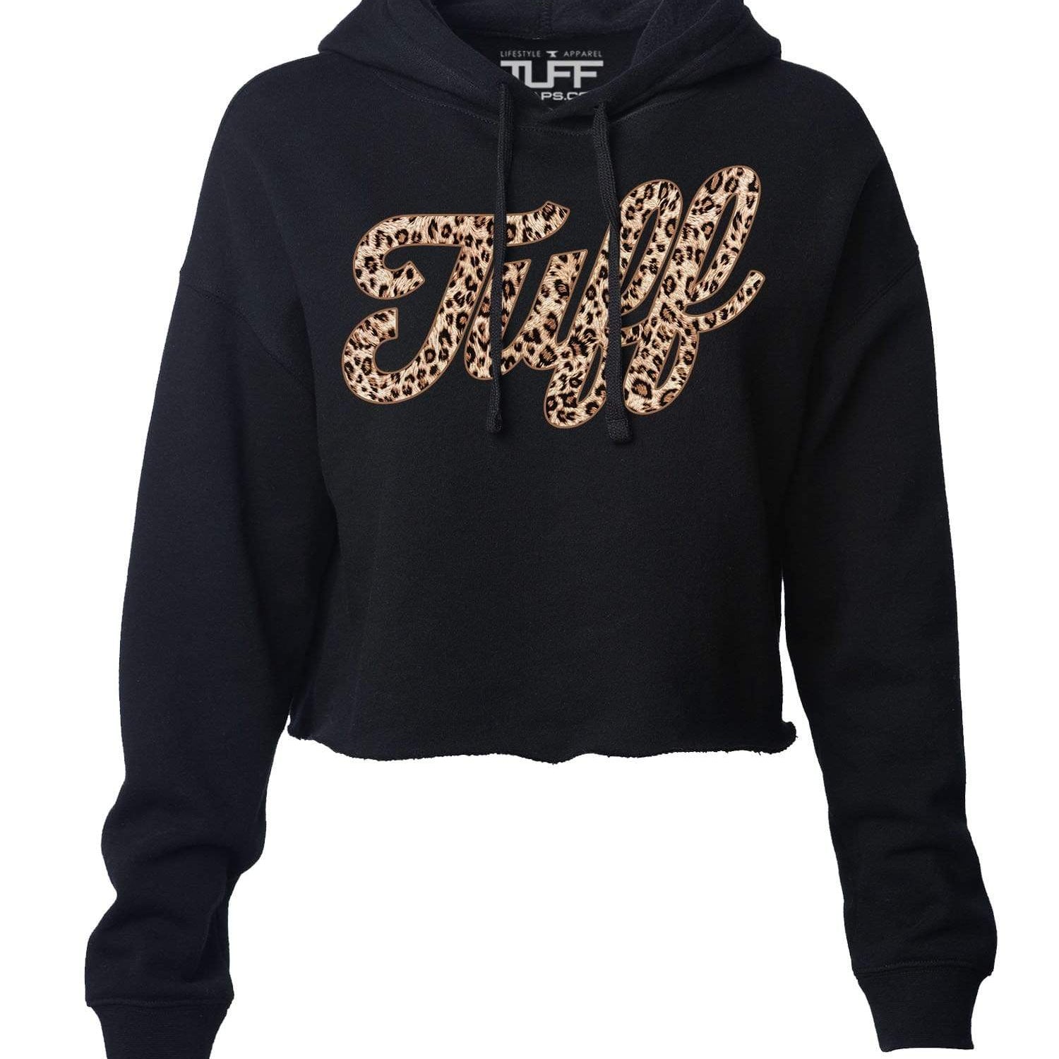 TUFF Script Leopard Hooded Cropped Fleece XS / Black TuffWraps.com