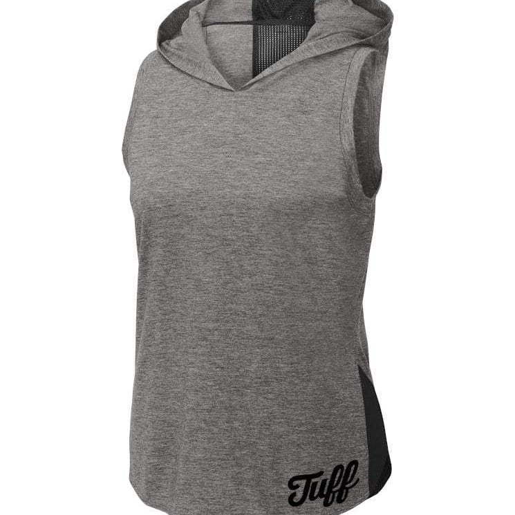 TUFF Small Script Mesh Muscle Hooded Tank XS / Heather Gray - Black TuffWraps.com