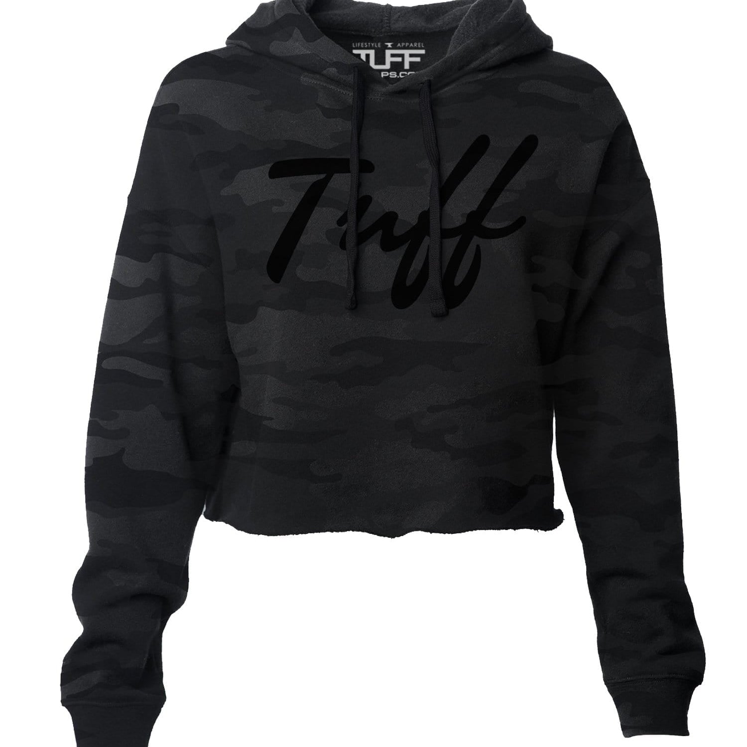 TUFF Thin Script Hooded Cropped Fleece S / Black Camo TuffWraps.com