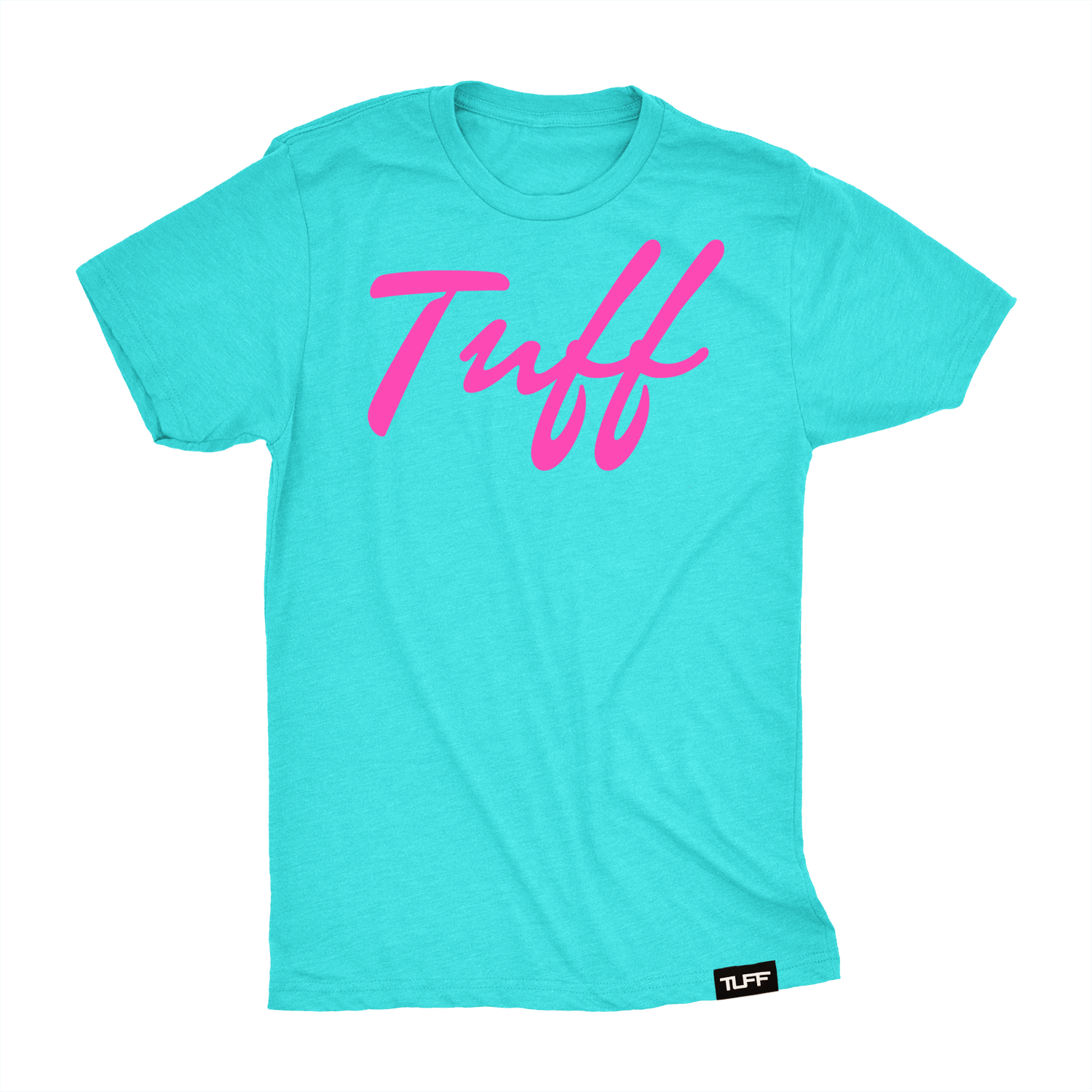 TUFF Thin Script Teal Tee - Limited Edition S / Neon Pink Logo TuffWraps.com