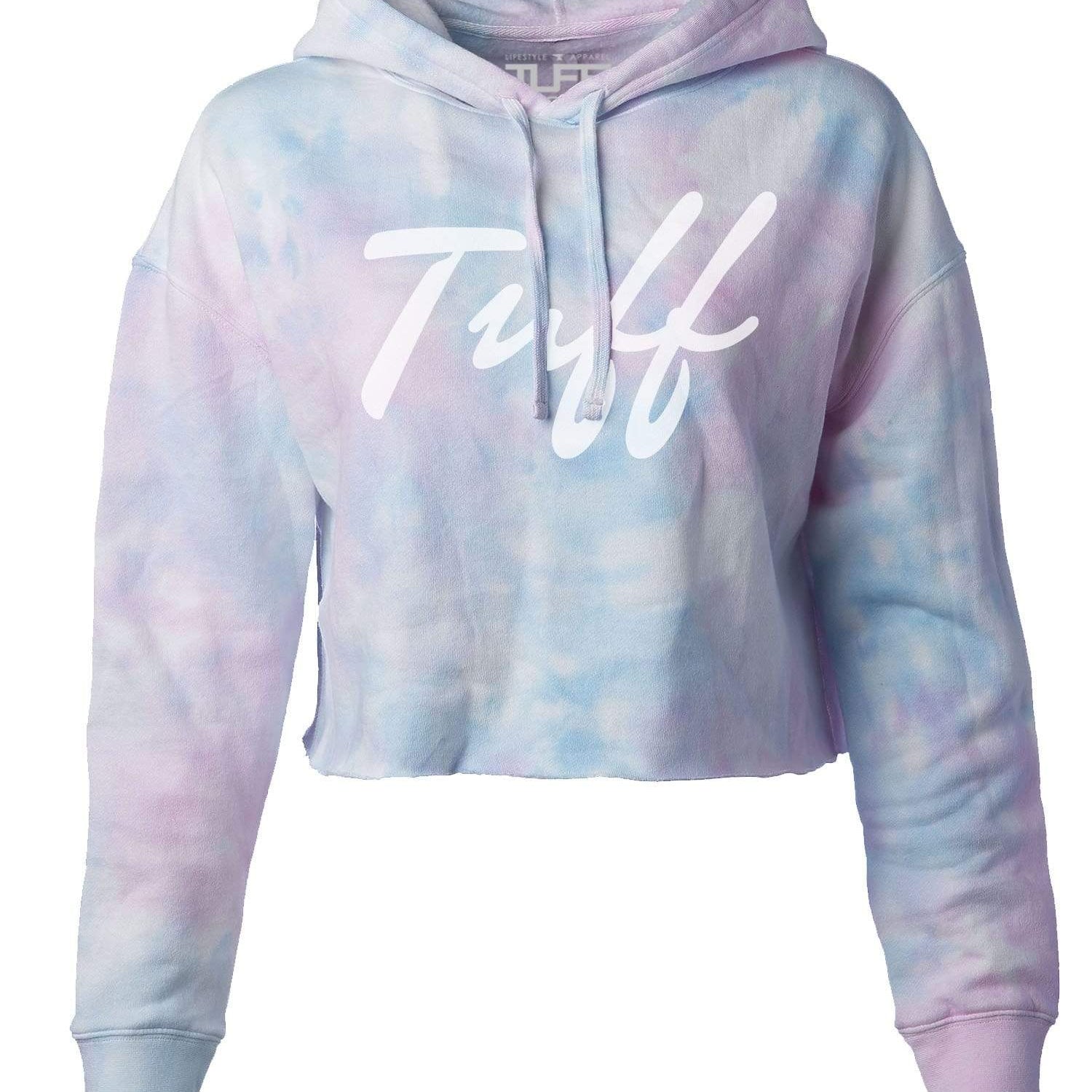 TUFF Thin Script Tie-Dye Hooded Cropped Fleece XS / White TuffWraps.com
