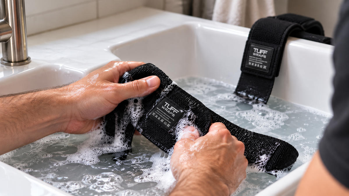 How to wash wrist wraps by hand with light detergent before air drying