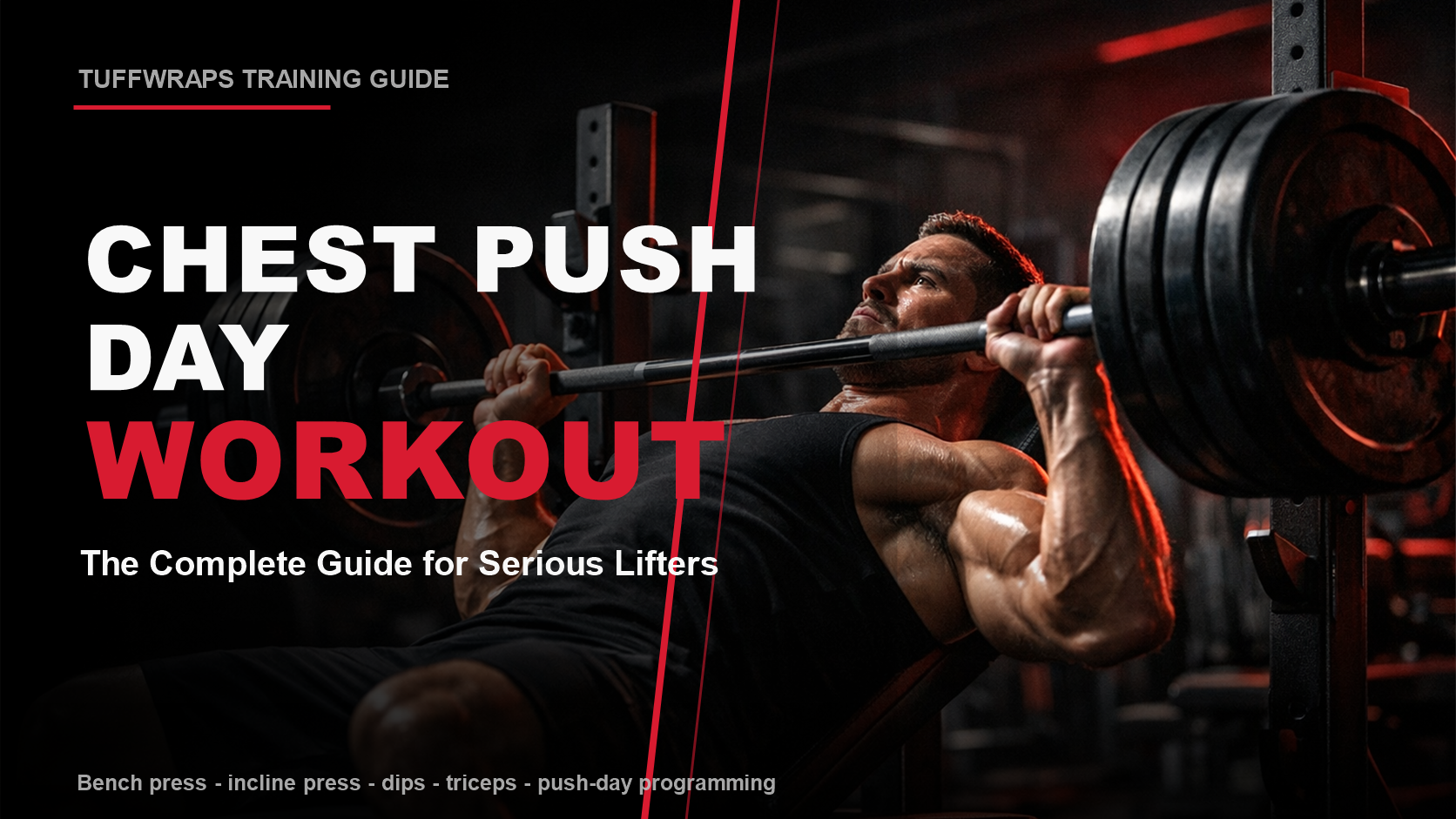 Chest Push Day Workout cover image with bench press and TuffWraps 16" Villain Wrist Wraps
