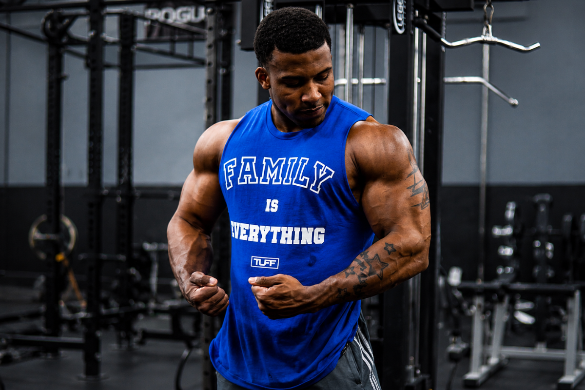 Athlete training in modern gym apparel with a 2026 gym apparel statistics chart overlay