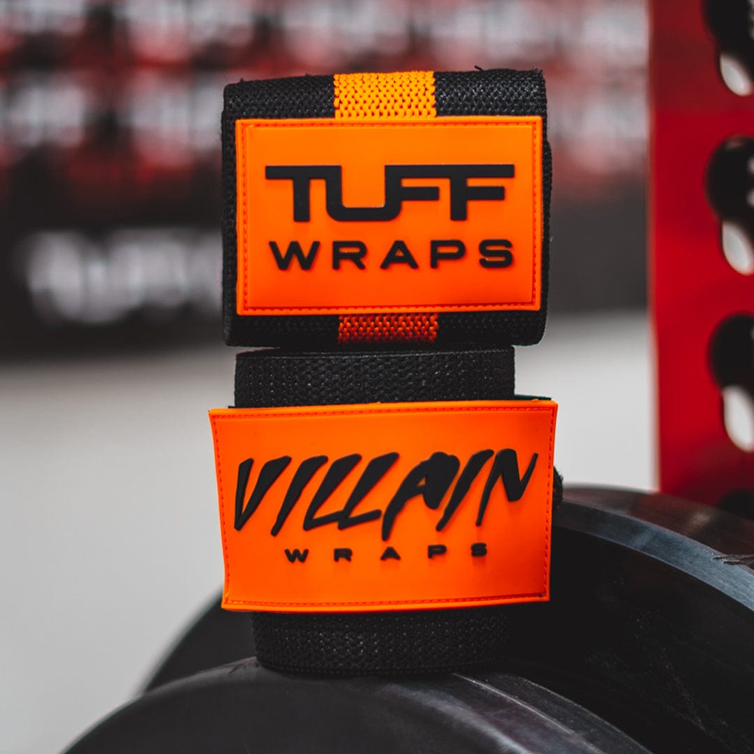 Black Orange Villain Sidekick Wrist Wraps 16&quot; TuffWraps.com