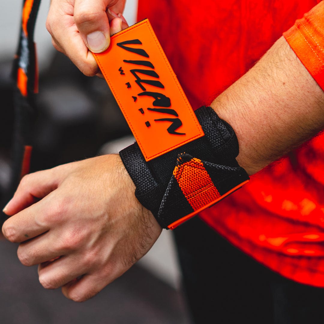 Black Orange Villain Sidekick Wrist Wraps 16&quot; TuffWraps.com