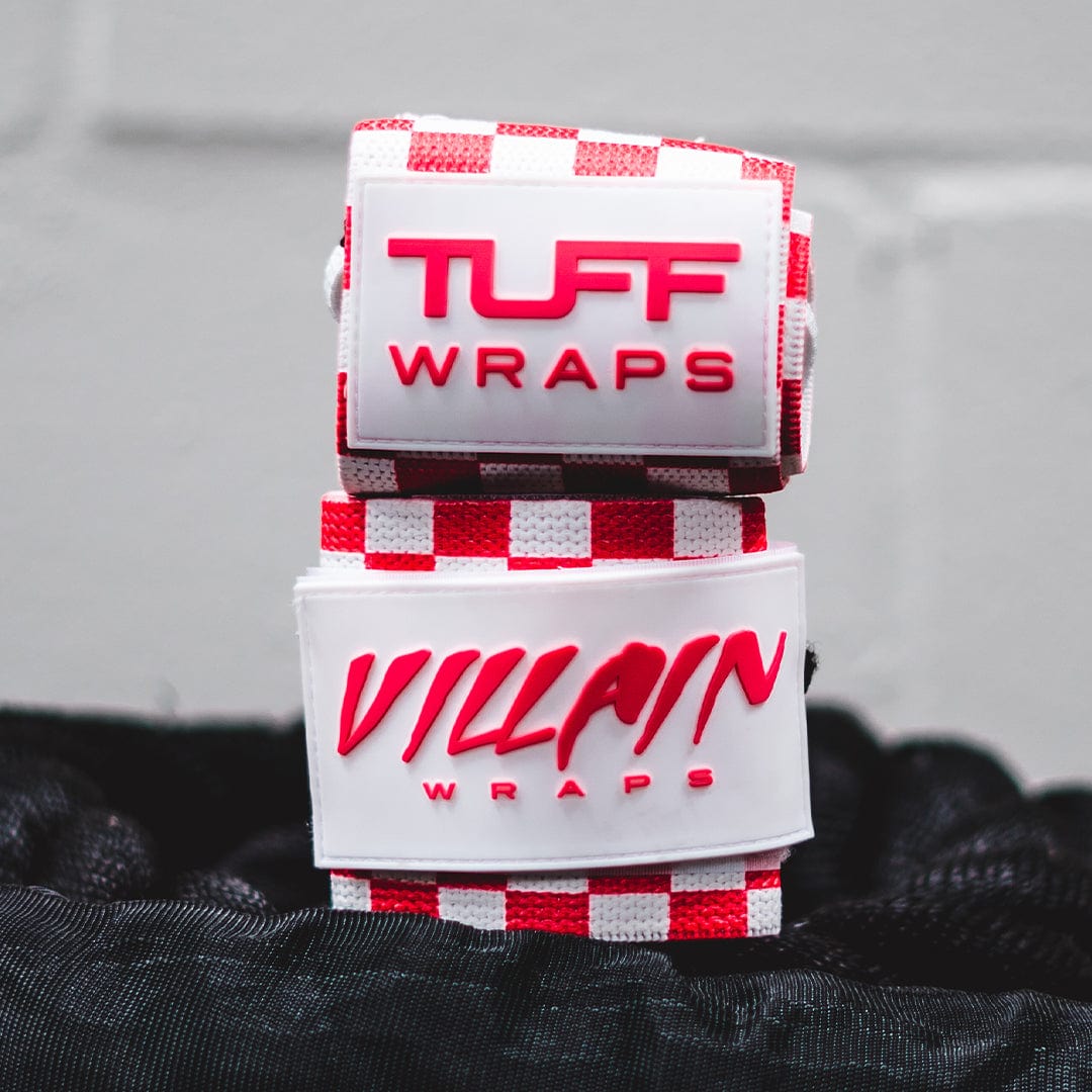 Checkerboard Villain Sidekick Wrist Wraps 16&quot; - (Pink/White) TuffWraps.com