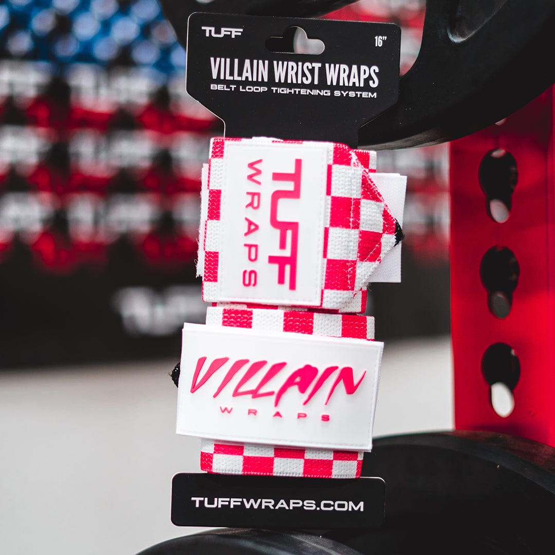 Checkerboard Villain Sidekick Wrist Wraps 16&quot; - (Pink/White) TuffWraps.com