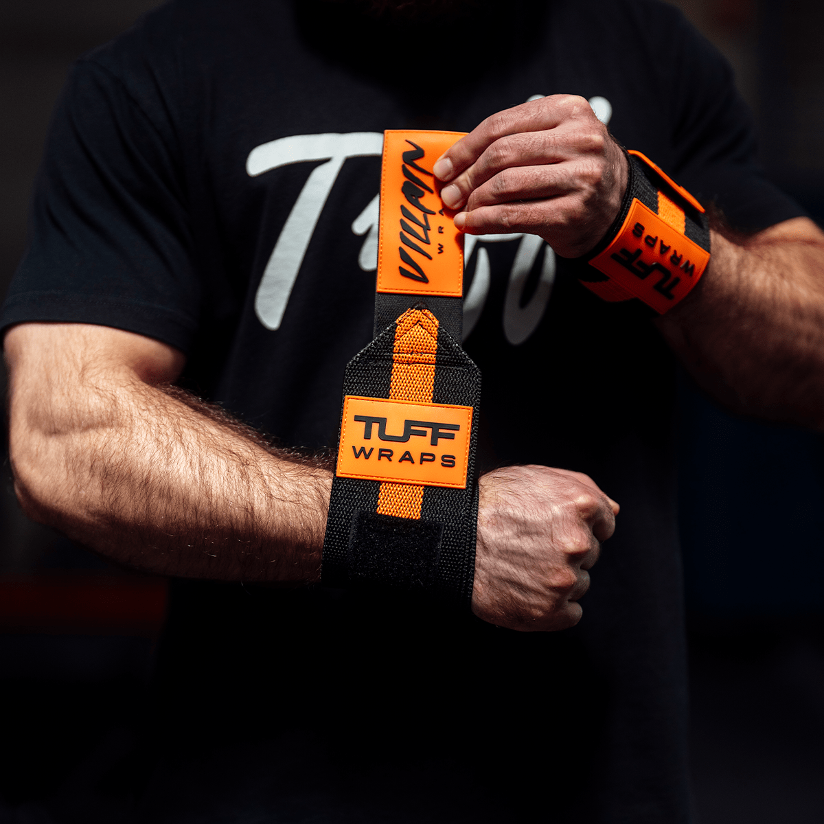 16" Villain Wrist Wraps - Black & Orange 16 inch TuffWraps.com