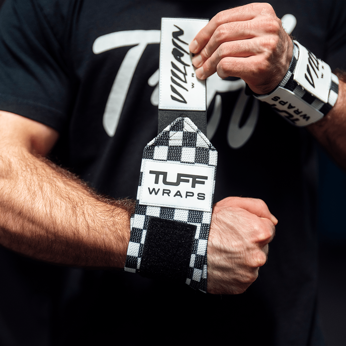16" Villain Wrist Wraps - Checkerboard (Black/White) 16 inch TuffWraps.com