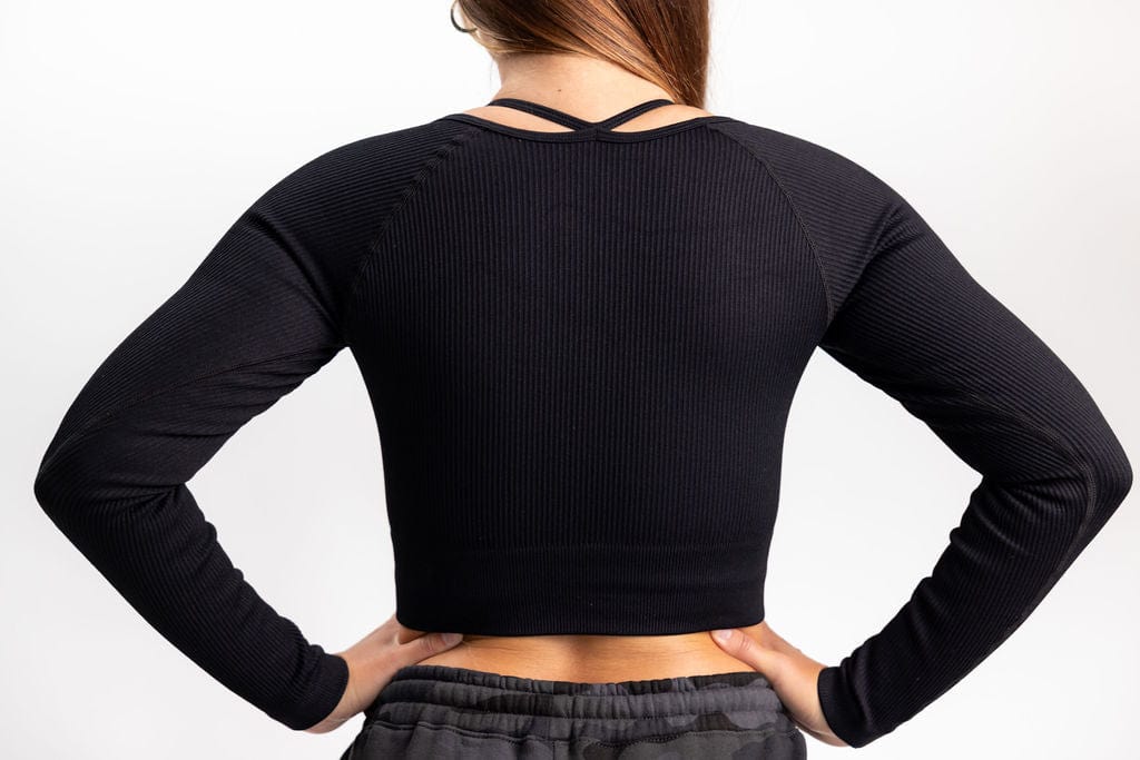 Classic Ribbed Long Sleeve Crop Top - Black TuffWraps.com