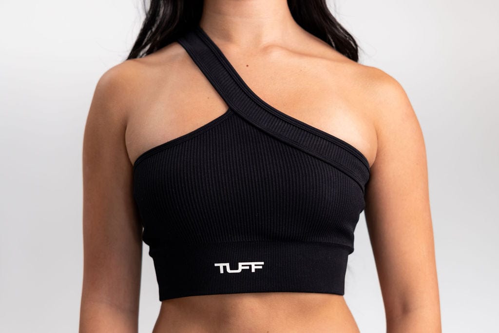 Classic Ribbed One Shoulder Sports Bra - Black TuffWraps.com