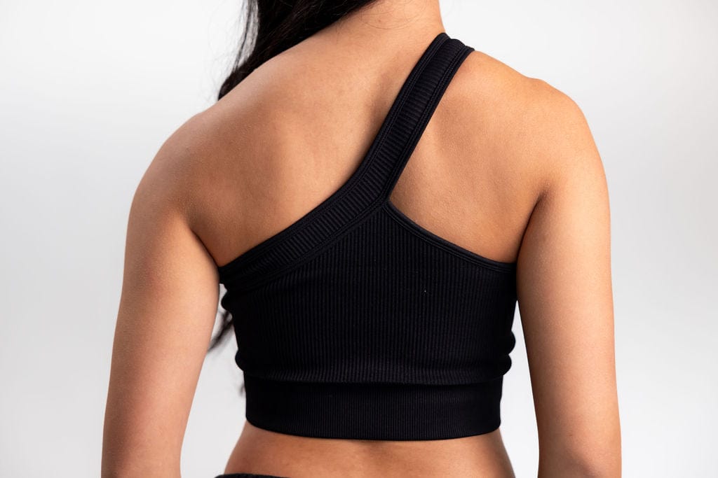 Classic Ribbed One Shoulder Sports Bra - Black TuffWraps.com