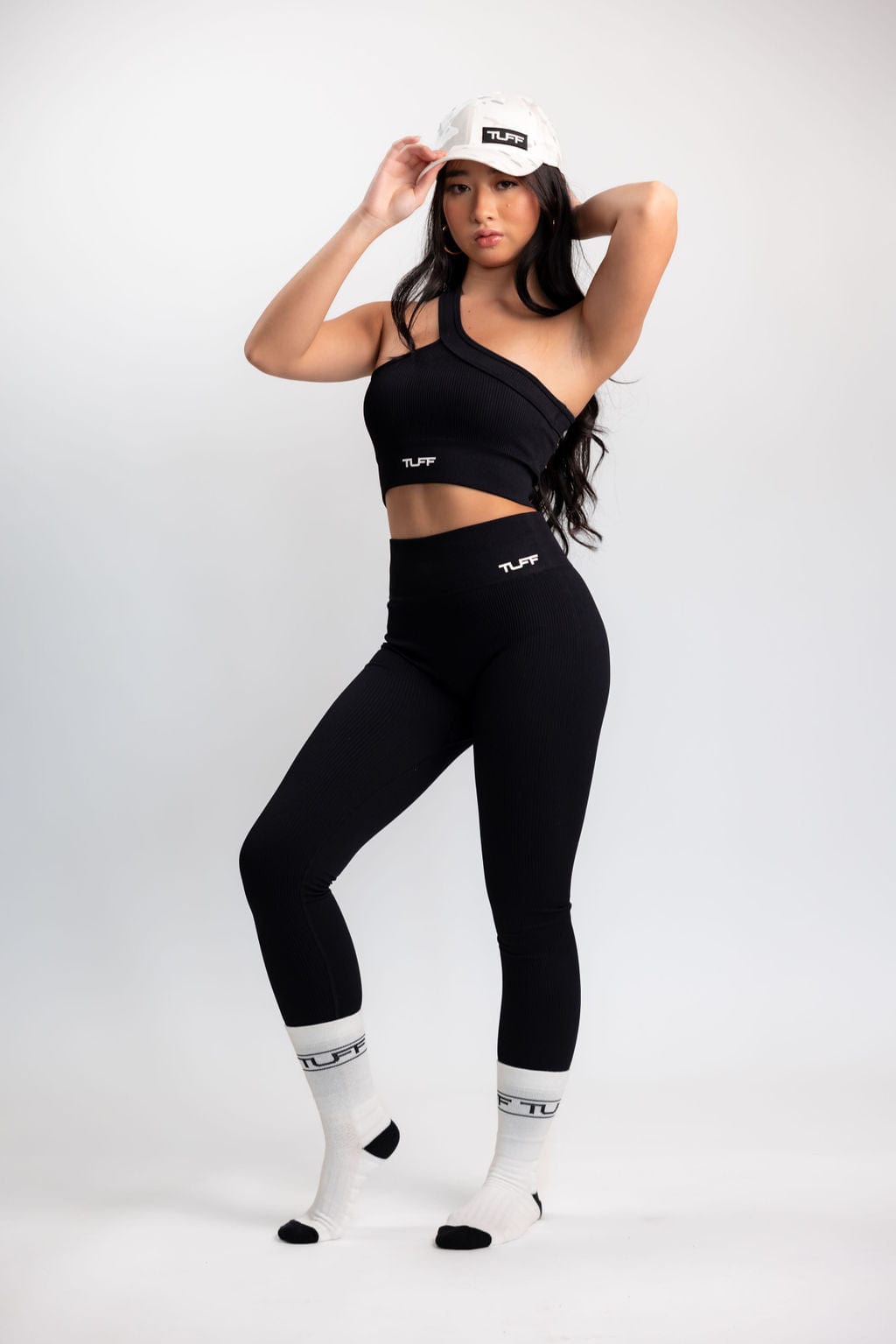 Classic Ribbed One Shoulder Sports Bra - Black TuffWraps.com