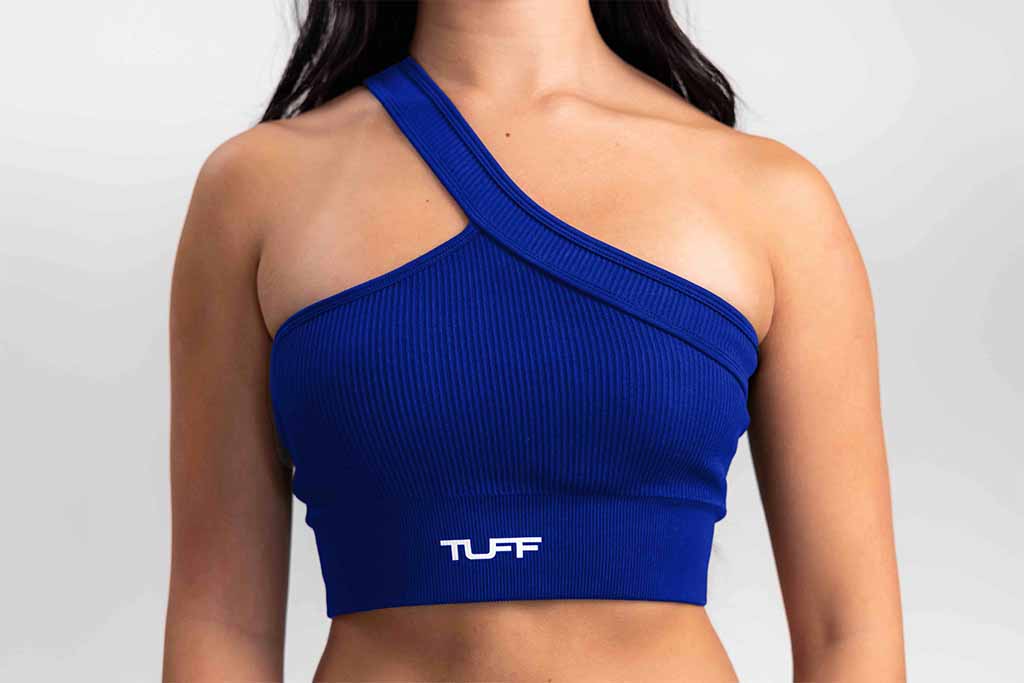 Classic Ribbed One Shoulder Sports Bra - Blue