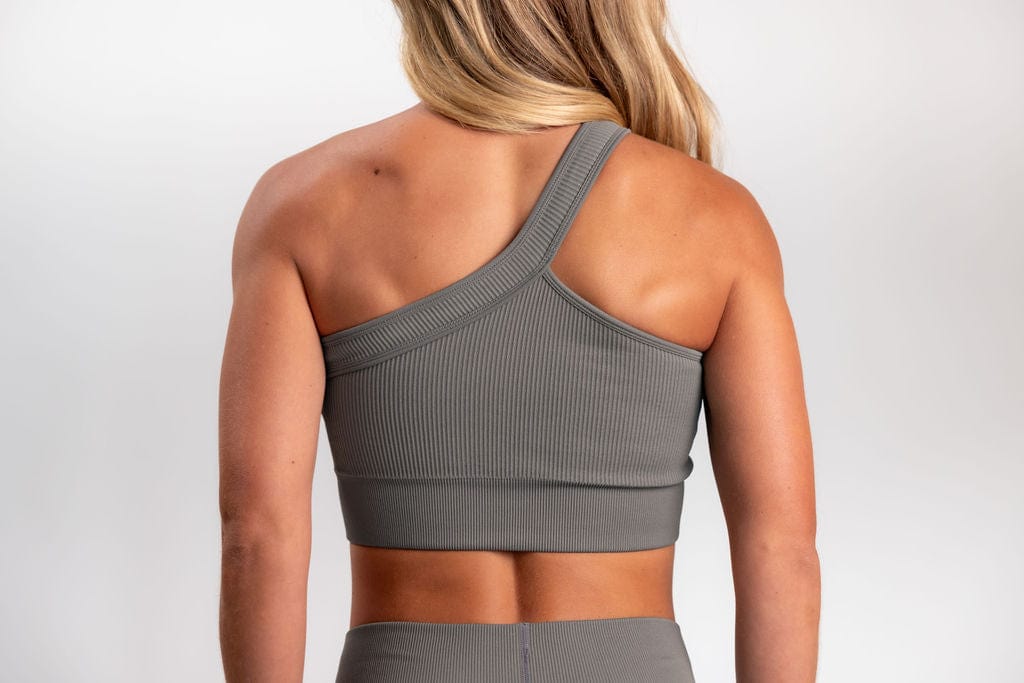 Classic Ribbed One Shoulder Sports Bra - Gray