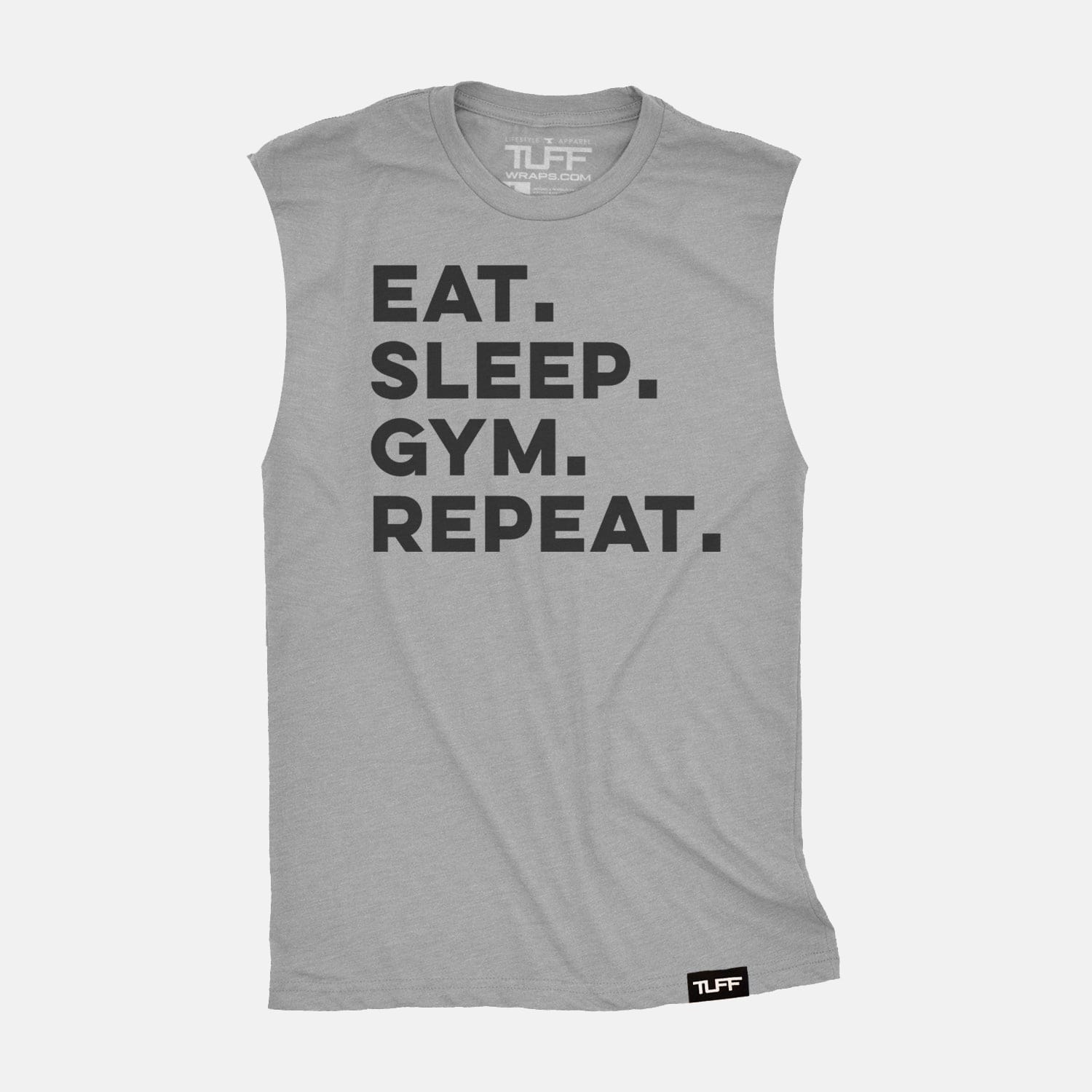 Eat. Sleep. Gym. Repeat. Raw Edge Muscle Tank Heather Gray / S TuffWraps.com